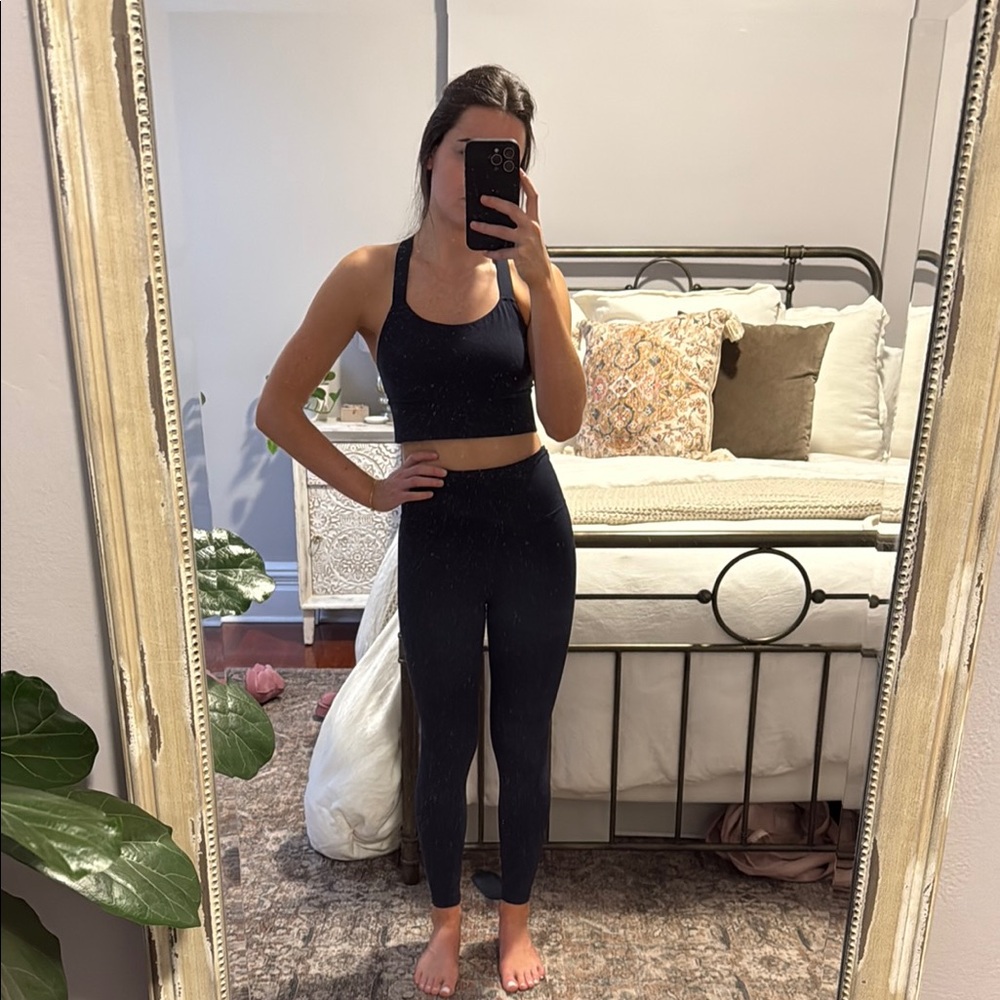 Women's Athleta Dark Blue Workoutset with Crossback Top and 7/8 inch Leggings